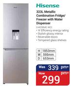 Hisense 323Ltr Metallic Combination Fridge/Freezer With Water Dispenser H420BME-WD