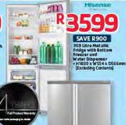 Hisense 359L Metallic Fridge With Bottom Freezer And Water Dispenser