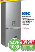 KIC 346Ltr Metallic Bottom Freezer Fridge With Water Dispenser