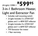 3-In-1 Bathroom Heater,Light And Extractor Fan(4-Light)12384