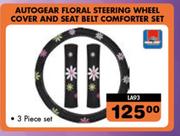Autogear Floral Steering Wheel Cover & Seat Belt Comforter Set