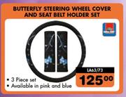 Butterfly Steering Wheel Cover & Seat Belt Holder Set