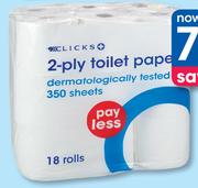 Clicks 2 Ply Toilet Paper 18 Rolls-Per Pack