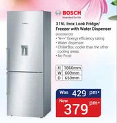 Bosch 319Ltr Inox Look Fridge/Freezer With Water Dispenser KGD36VI30