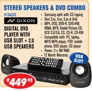 Dixon Digital DVD Player With USB Slot + 2.0 USB Speakers K13AU20 
