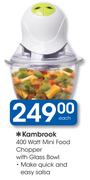 Kambrook 400 Watt Mini Food Chopper With Glass Bowl