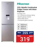 Hisense 323Ltr Metallic Combination Fridge/Freezer With water Dispenser H420BME-WD