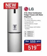 LG 312Ltr Silver Combination Fridge/Freezer with Water Dispenser GC-F409SLQW