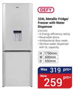 Defy 334Ltr Metallic Fridge/Freezer With Water Dispenser DAC535
