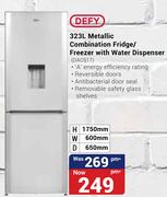 Defy 323Ltr Metallic Combination Fridge/Freezer with Water Dispenser DAC517
