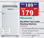 Hisense 8Kg White Top Loader washing Machine WTS802