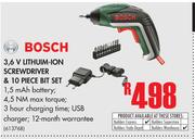 Bosch 3.6V Lithium Ion Screwdriver & 10 Piece Bit Set