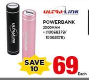 Ultra Link Power Bank 2000 Mah-Each