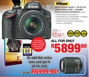Nikon DSLR D3200 Body + 18-55 DX Lens + 8GB Card + Adobe Photoshop Elements D3200