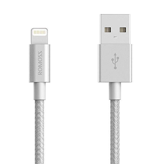 Romoss Lightening Charge Sync to USB Nylon Braided Cable in Silver