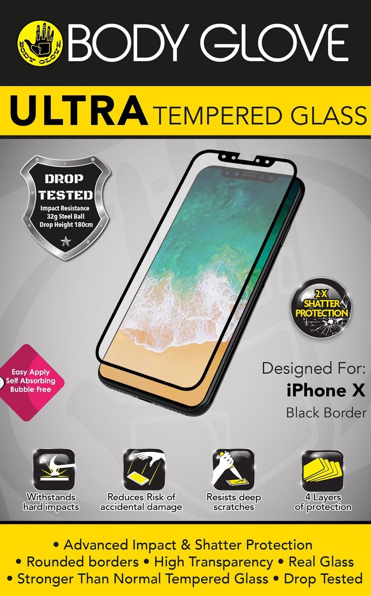 Body Glove Ultra Tempered Glass Screenguard forApple iPhone XS/X – Black