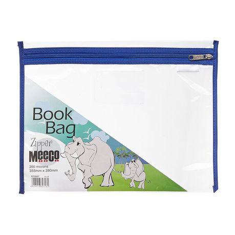 Meeco Book Bag with Zip Closure - Blue Piping