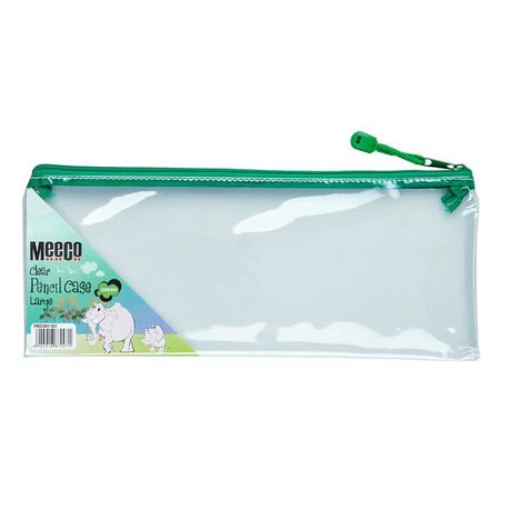 Meeco Clear Large (34cm) Pencil Bag - Green Zip