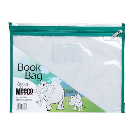 Meeco Book Bag with Zip Closure - Green Piping
