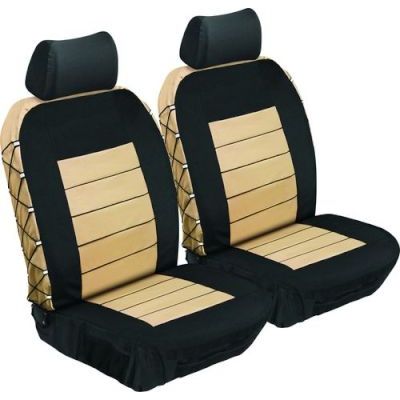 Stingray Ultimate Heavy Duty Front Car Seat Cover Set – 4 Piece (Black/Beige)