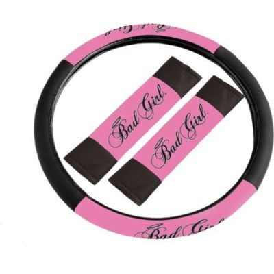 Stingray Bad Girl Steering Wheel  Cover and Seatbelt Comforter Set 3 Piece – Black/Pink