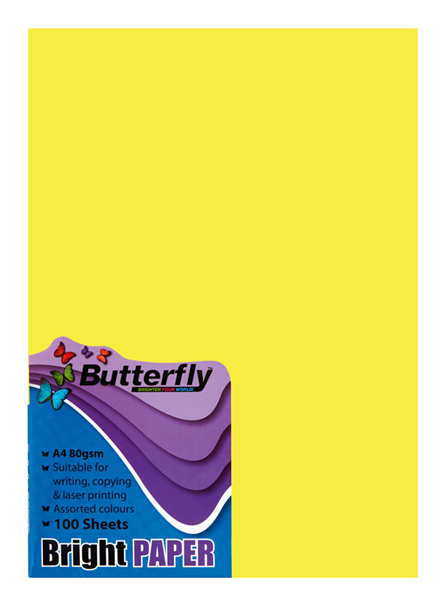 Butterfly A4 Bright Paper 100s - Yellow