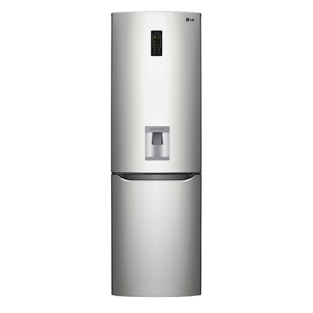 LG 354L Premium Shiny Steel Fridge Freezer Combi with Water Dispenser: GC-F409SLQW