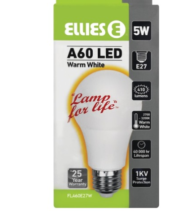 Ellies Warm White LFL 5w A60 LED E27
