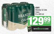 KWV Brandy & Cola Cans-6 x 440ml Per Pack