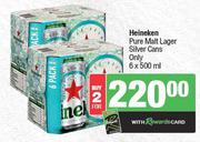 Heineken Pure Malt Lager Silver Cans Only-For 2 x 6 x 500ml