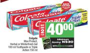 Colgate Max Protect, Herbal Or Winterfresh Gel 100ml Toothpaste Or Triple Action 150ml-For Any 2