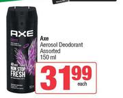 Axe Aerosol Deodorant Assorted-150ml Each