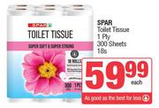 Spar Toilet Tissue 1 Ply 300 Sheers-18s Pack Each