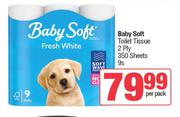 Baby Soft Toilet Tissue 2 Ply 350 Sheets-9 Per Pack
