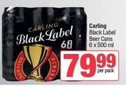 Carling Black Label Beer Cans-6 x 500ml Per Pack