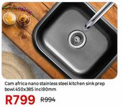 Cam Africa Nano Stainless Steel Kitchen Sink Prep Bowl 450 x 385 Incl 90mm