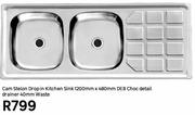 Cam Stelon Drop In Kitchen Sink 1200mm x 480mm DEB Choc Detail Drainer 40mm Waste