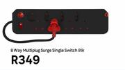 8 Way Multiplug Surge Single Switch Blk