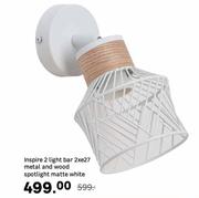 Inspire 2 Light Bar 2xe27 Metal And Wood Spotlight Matte White