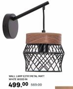 Wall Lamp E27X1 Metal Matt White Wood In