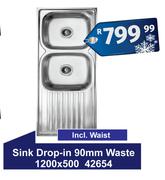 Sink Drop In 90mm Waste 1200 x 500 42654