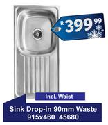 Sink Drop In 90mm Waste 915 x 460 45680