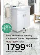 Lebo White Floor Standing Cabinet & Ceramic Drop In Basin-550 x 800mm Each