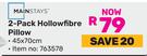 Mainstays 2 Pack Hollowfibre Pillow 45 x 70cm