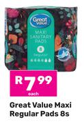 Great Value Maxi Regular Pads-8s Each