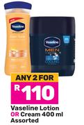 Vaseline Lotion Or Cream Assorted-For 2 x 400ml