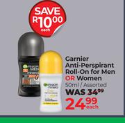 Garnier Anti Perspirant Roll On For Men Or Women Assorted-50ml Each