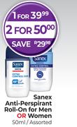 Sanex Anti Perspirant Roll On For Men Or Women Assorted-50ml