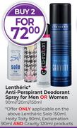 Lentheric Anti Perspirant Deodorant Spray For Men Or Women 90ml/120ml/150ml-For 2