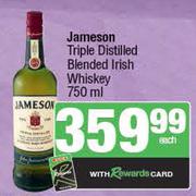 Jameson Triple Distilled Blended Irish Whisky-750ml Each